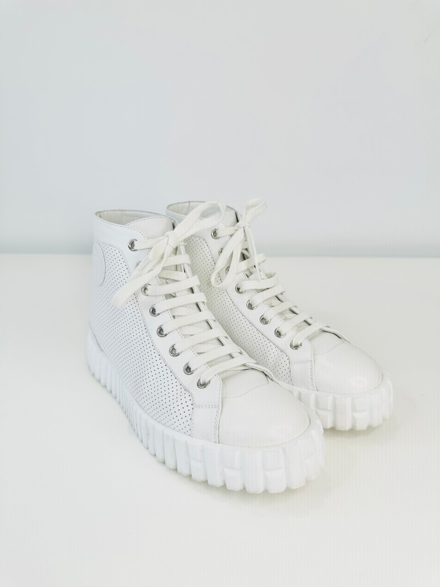 Perforated Leather High-Top Trainers - Size 38.5