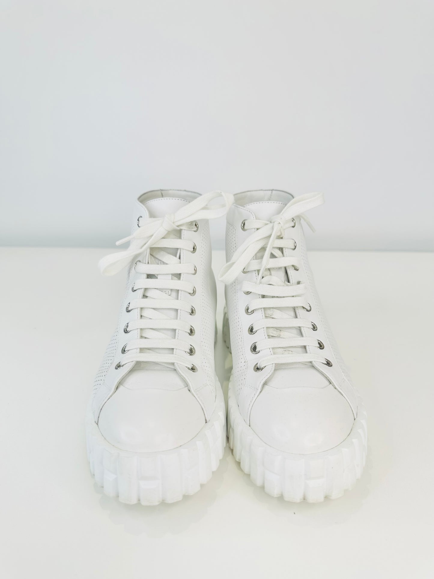 Perforated Leather High-Top Trainers - Size 38.5