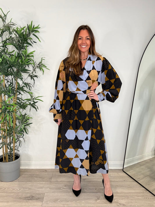 Patterned Silk Dress - Size M