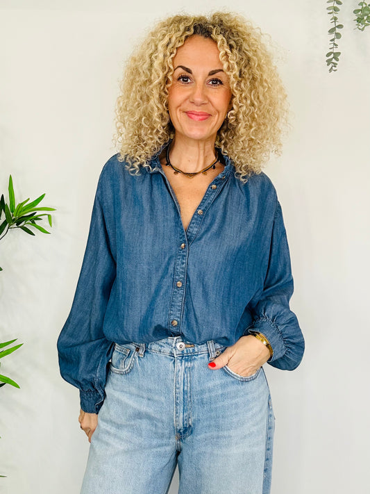 Frill Denim Shirt - Size L