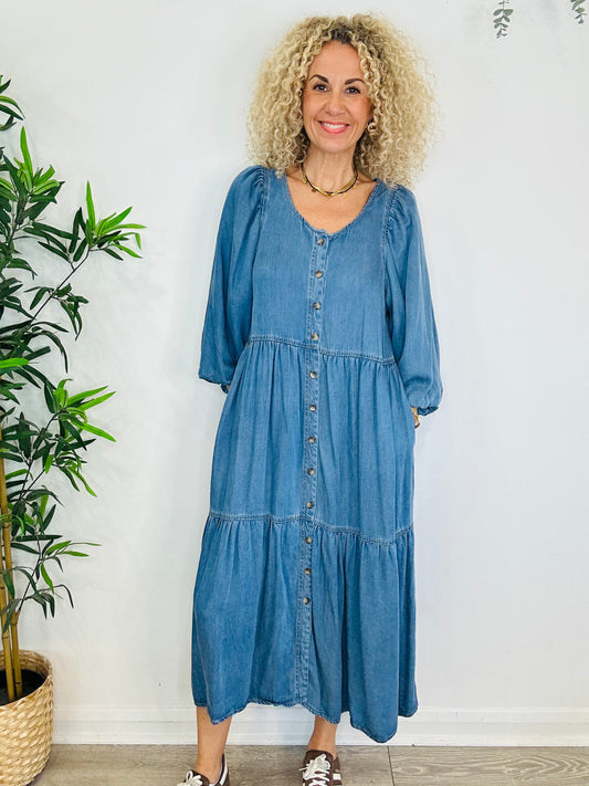 Tiered Denim Dress - Size 12