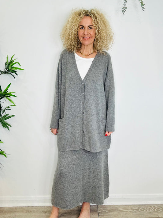 Cashmere Cardigan & Skirt Set - Size M