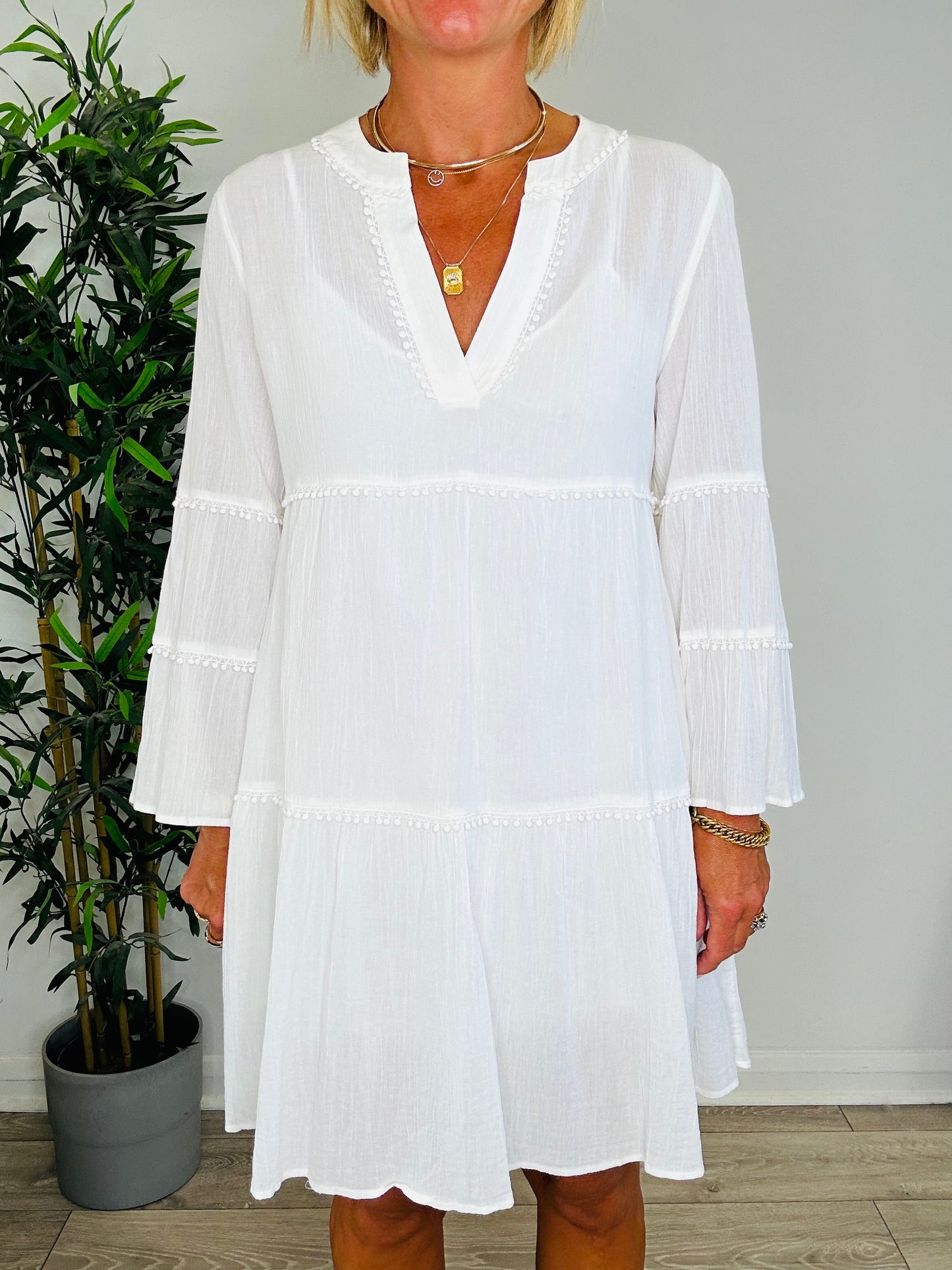 Crinkle Cotton Beach Dress - Size S