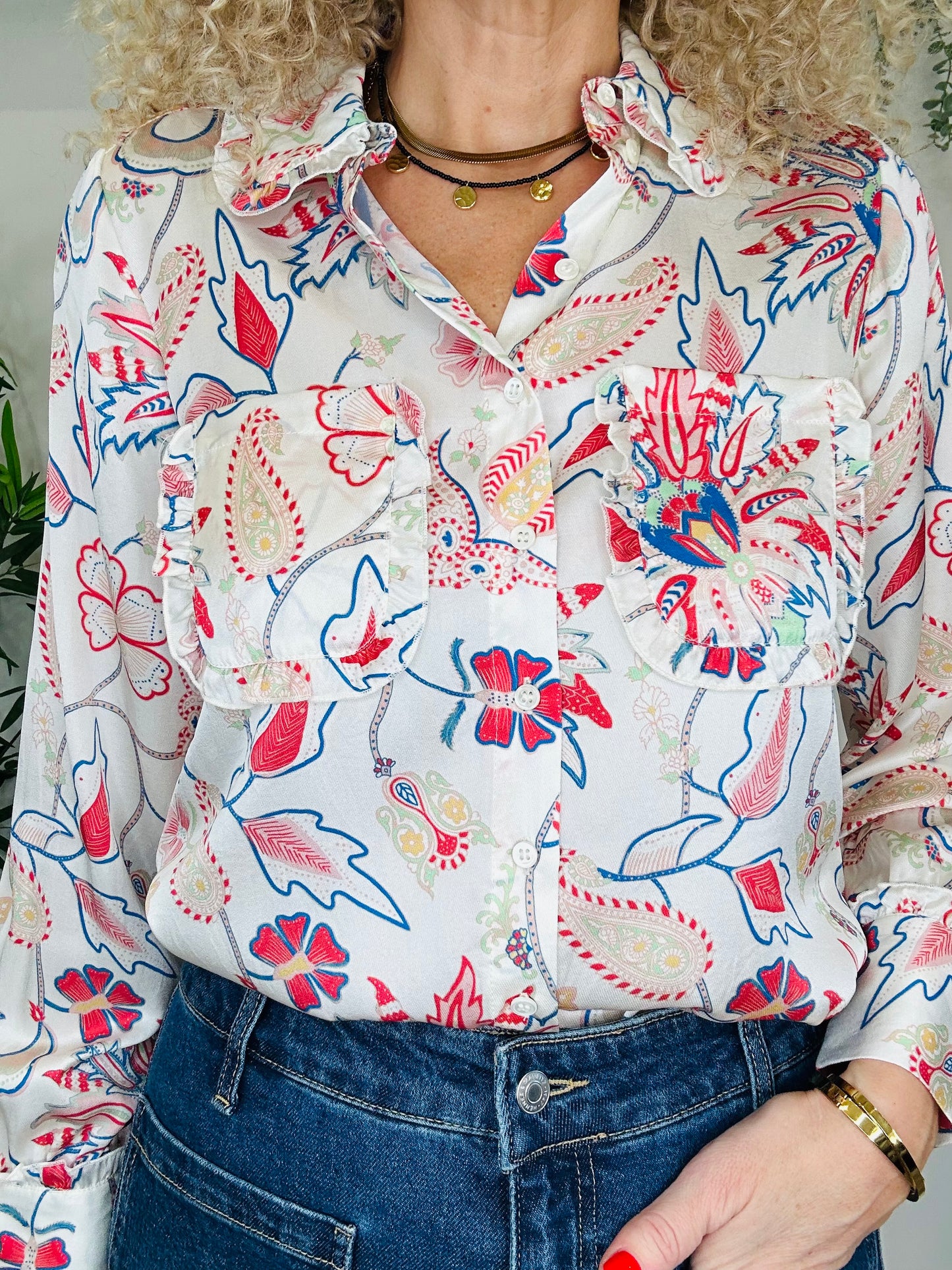 Patterned Silk Shirt - Size XS