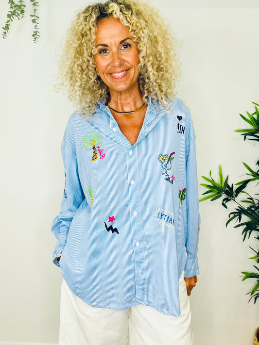 Embroidered Striped Shirt - Size XS/S