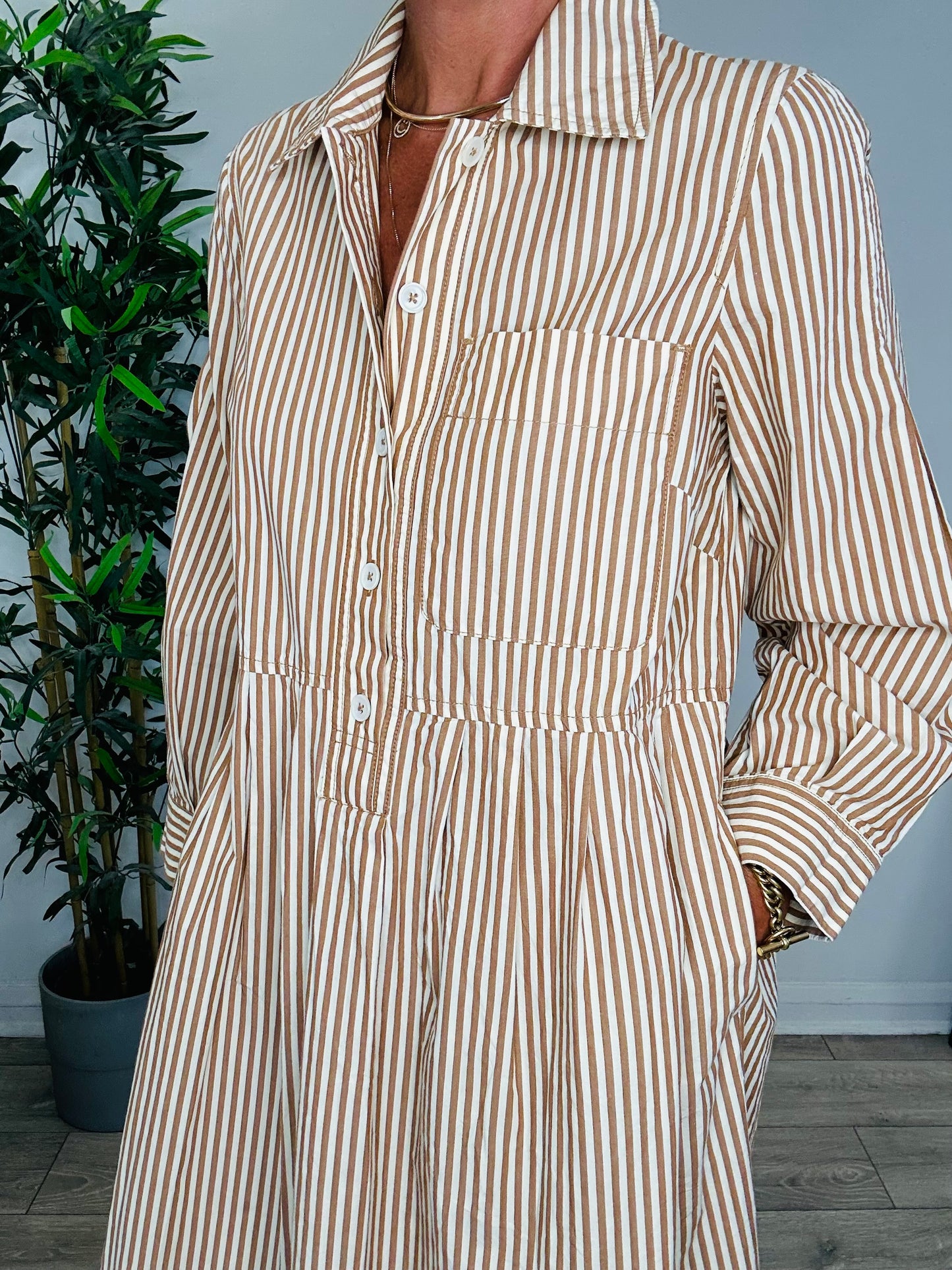 Striped Shirt Dress - Size M