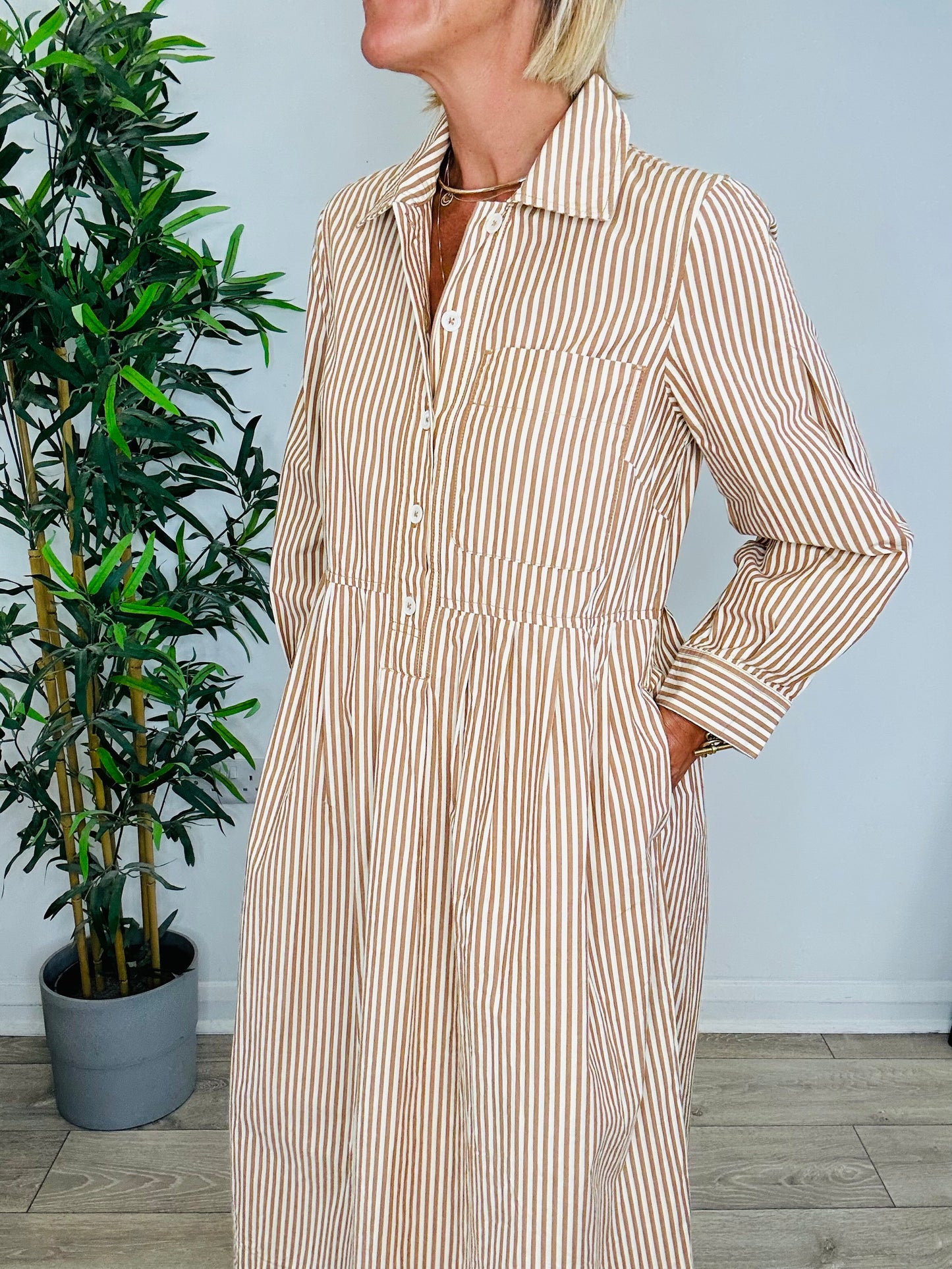 Striped Shirt Dress - Size M