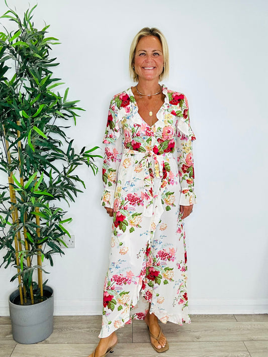 Floral Silk Dress - Size S