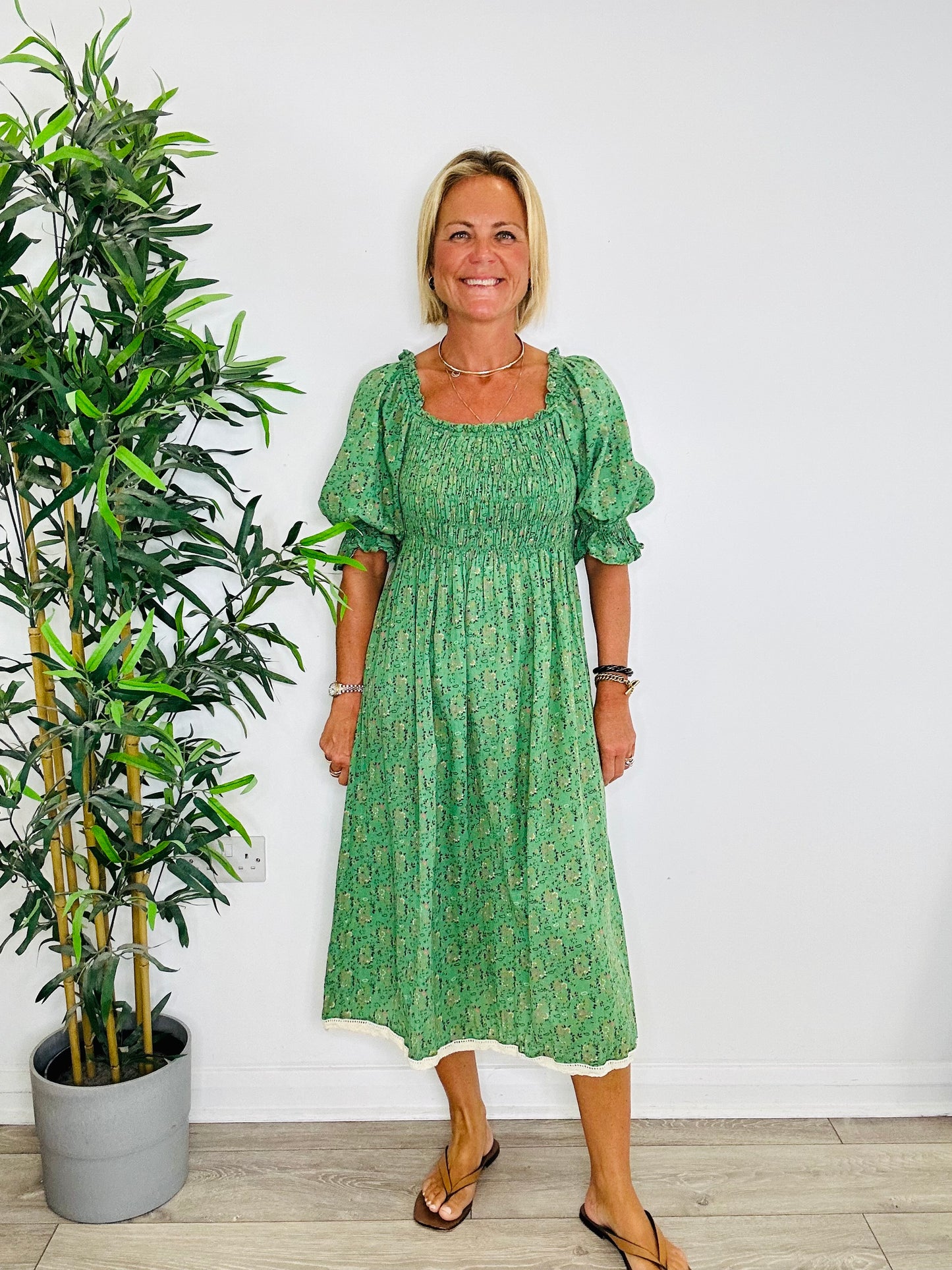 Smocked Cotton Dress - Size S
