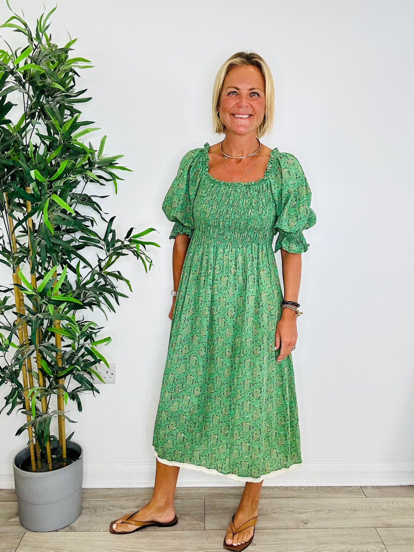 Smocked Cotton Dress - Size S