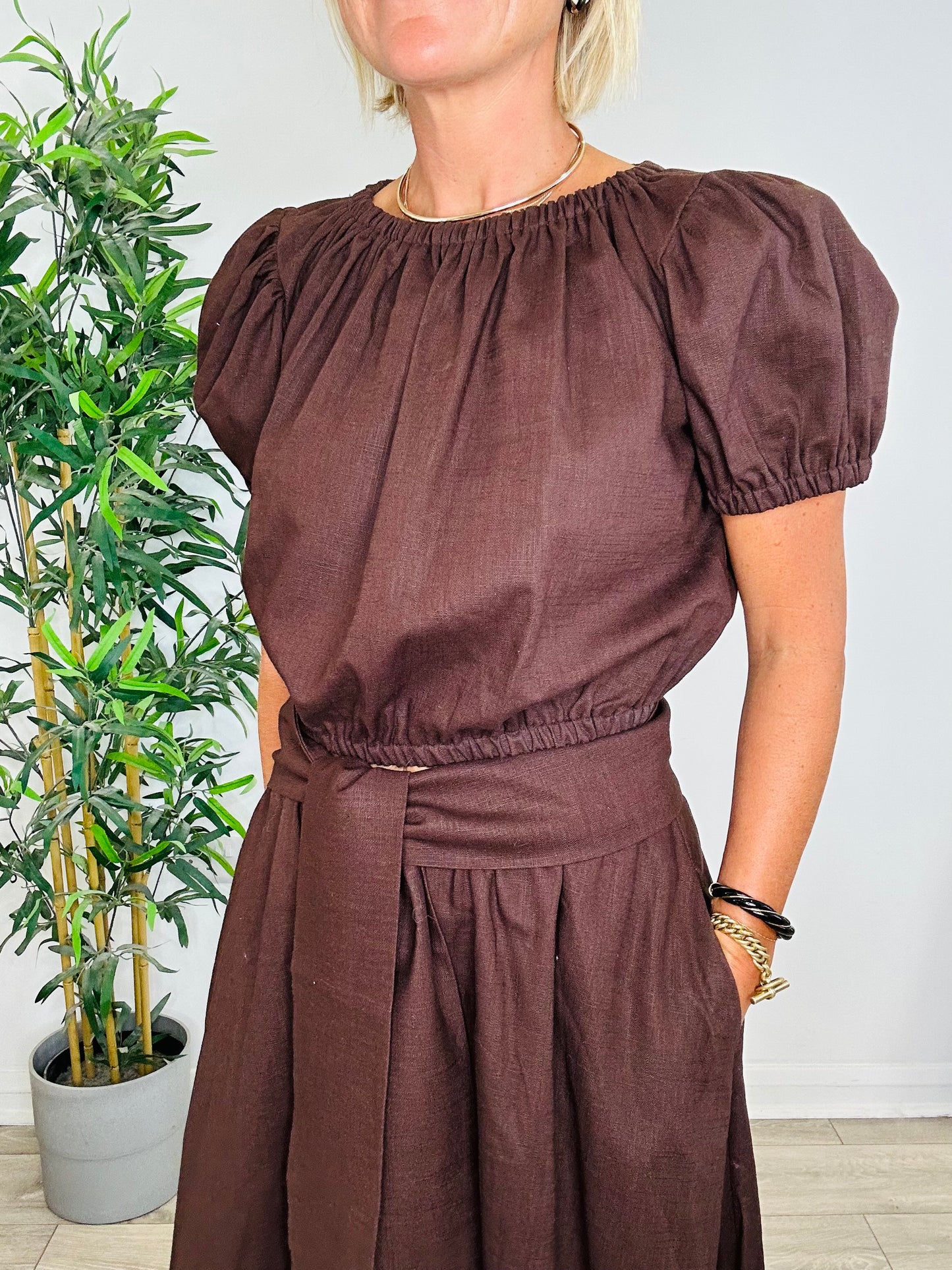 Linen Top & Skirt Set - Size 8