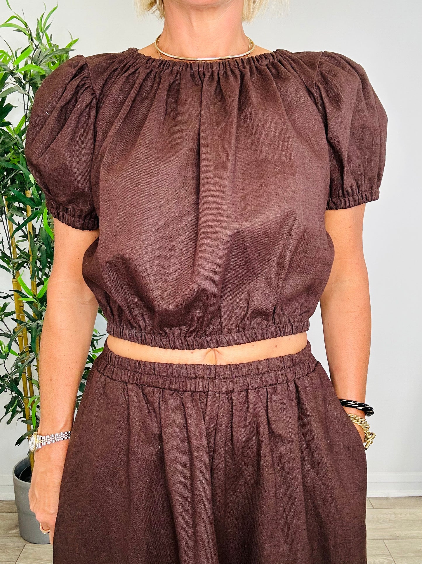 Linen Top & Skirt Set - Size 8
