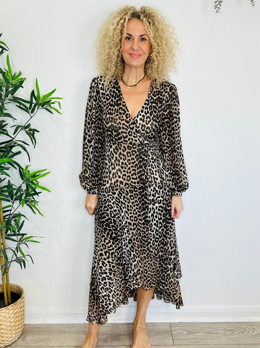 Leopard Print Wrap Dress - Size 36