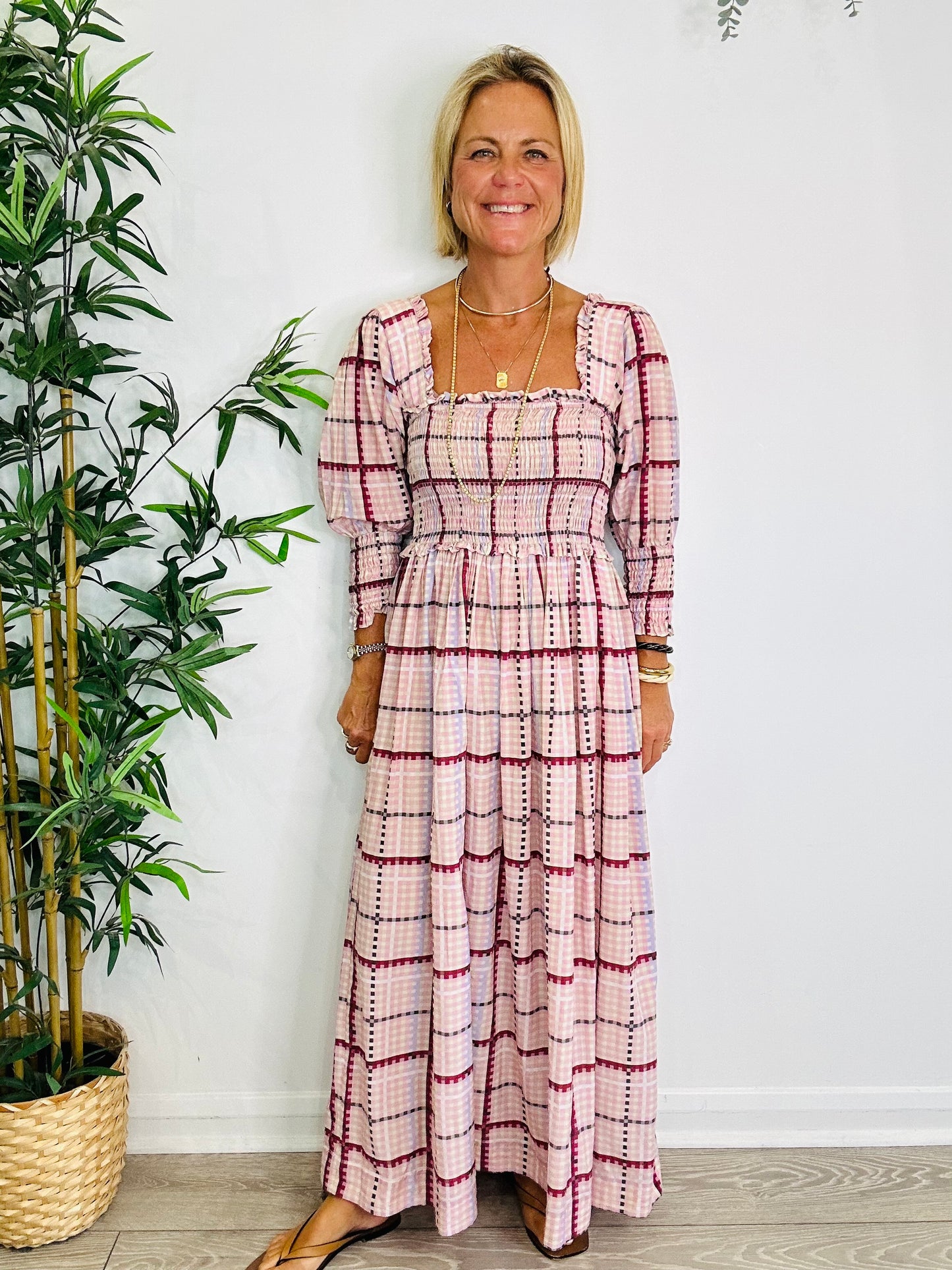 Smocked Check Dress - Size 36