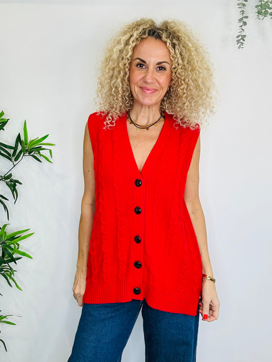 Knitted Sleeveless Cardigan - Size M