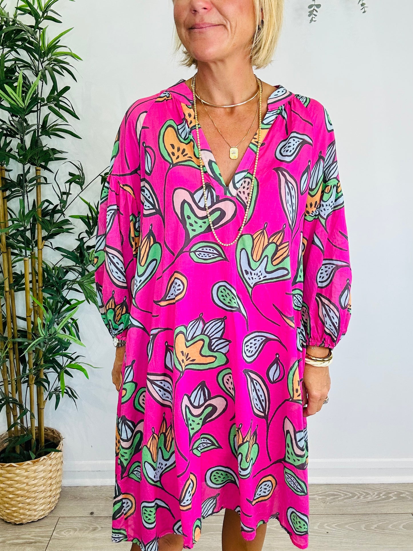 Patterned Cotton Dress - Size S