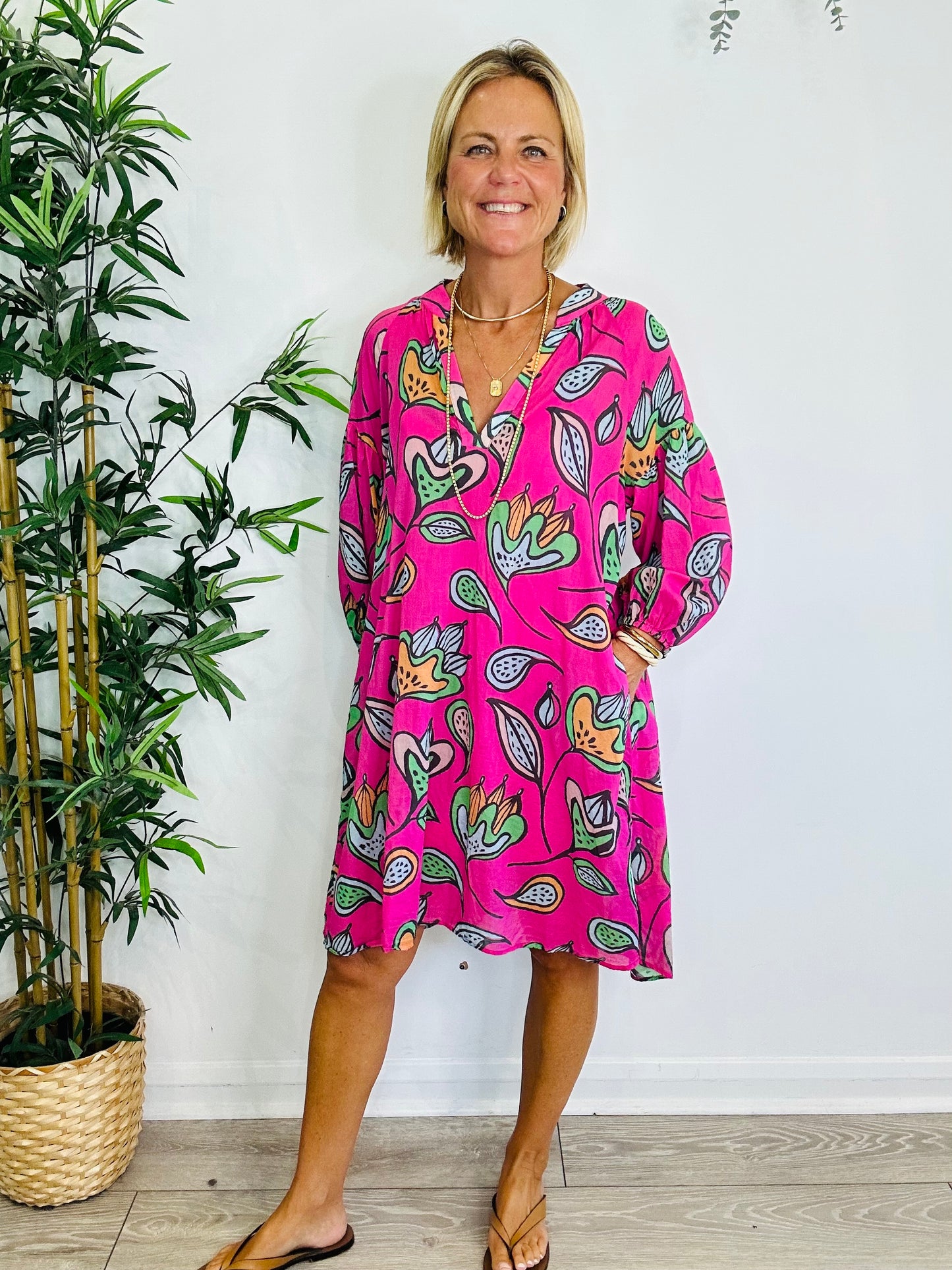 Patterned Cotton Dress - Size S