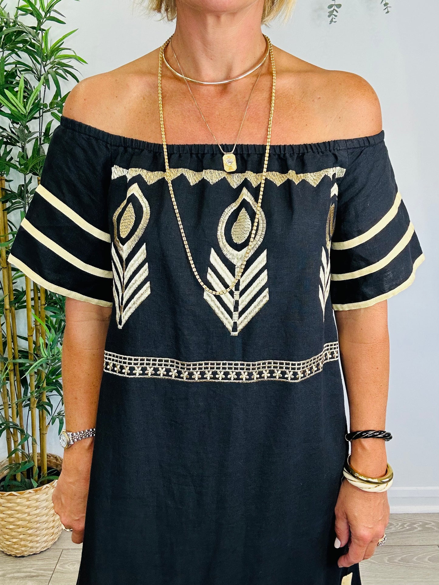 Embroidered Linen Dress - Size XS