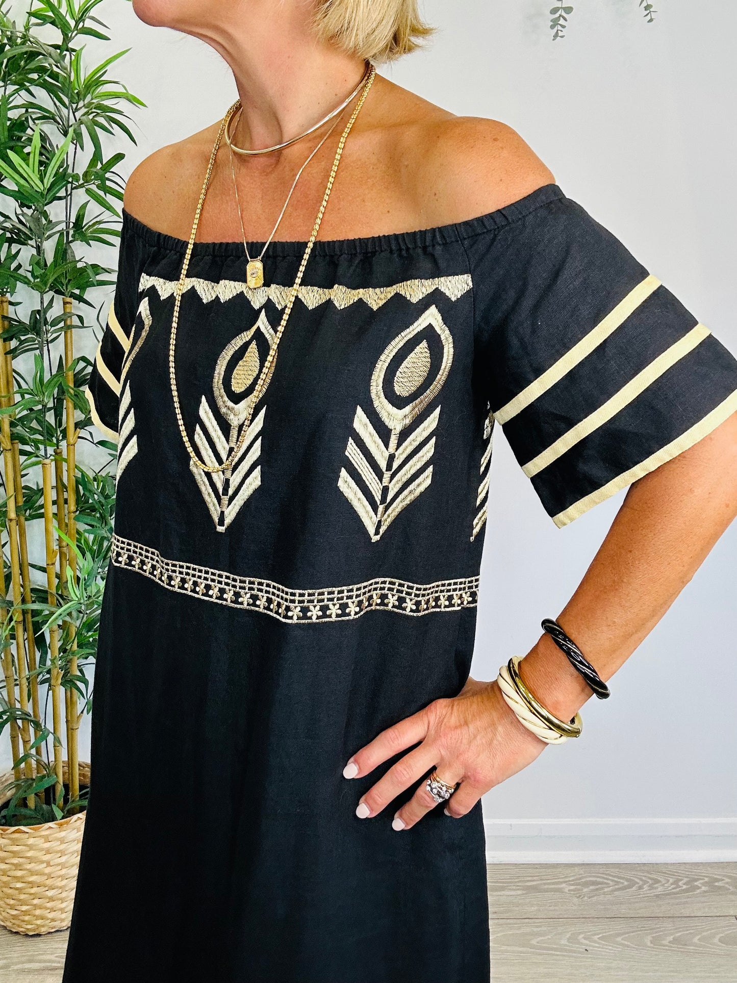 Embroidered Linen Dress - Size XS