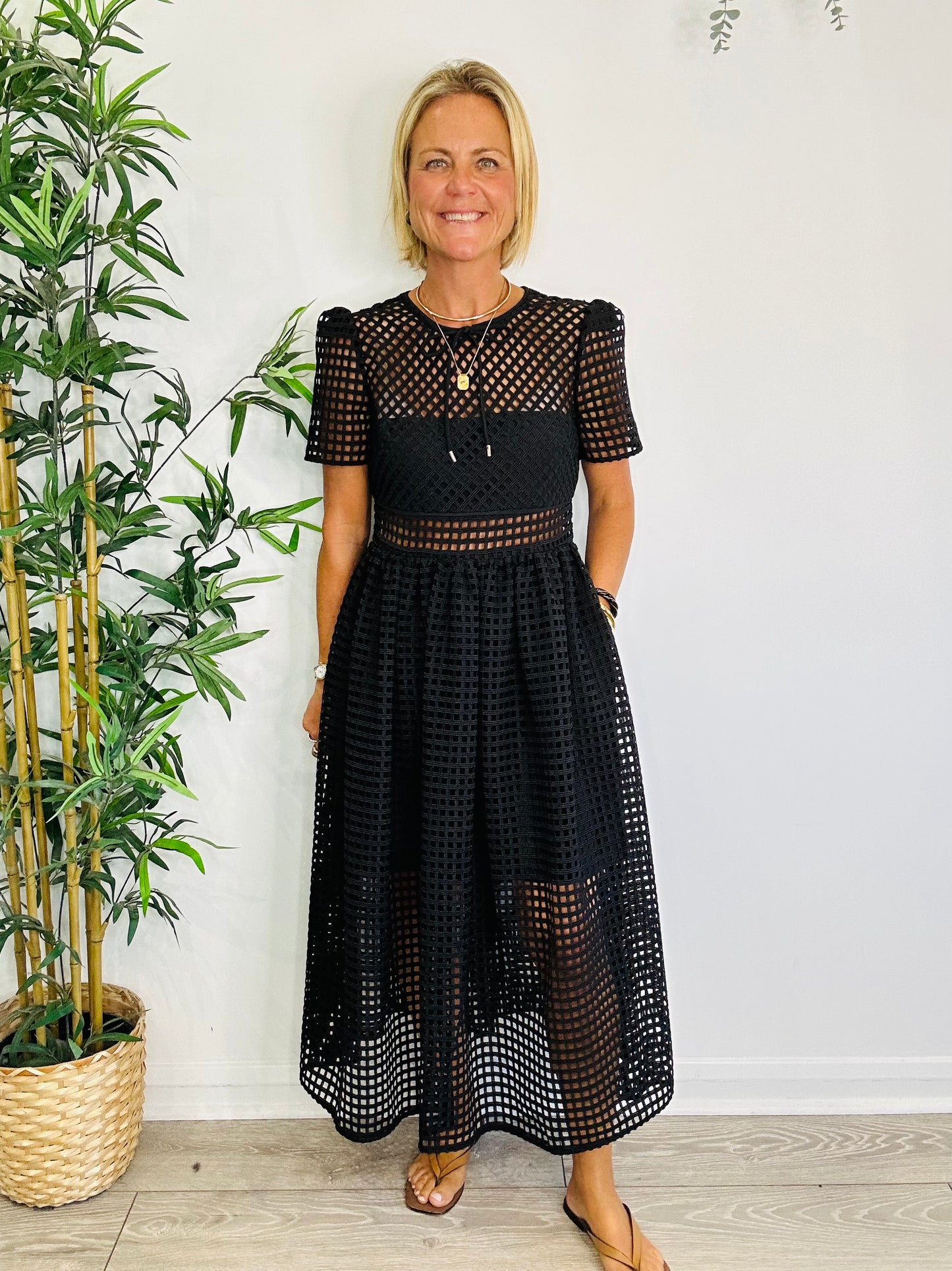 Grid Lace Midi Dress - Size 12
