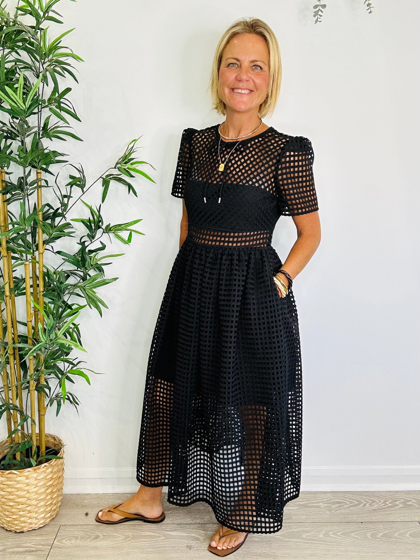 Grid Lace Midi Dress - Size 12