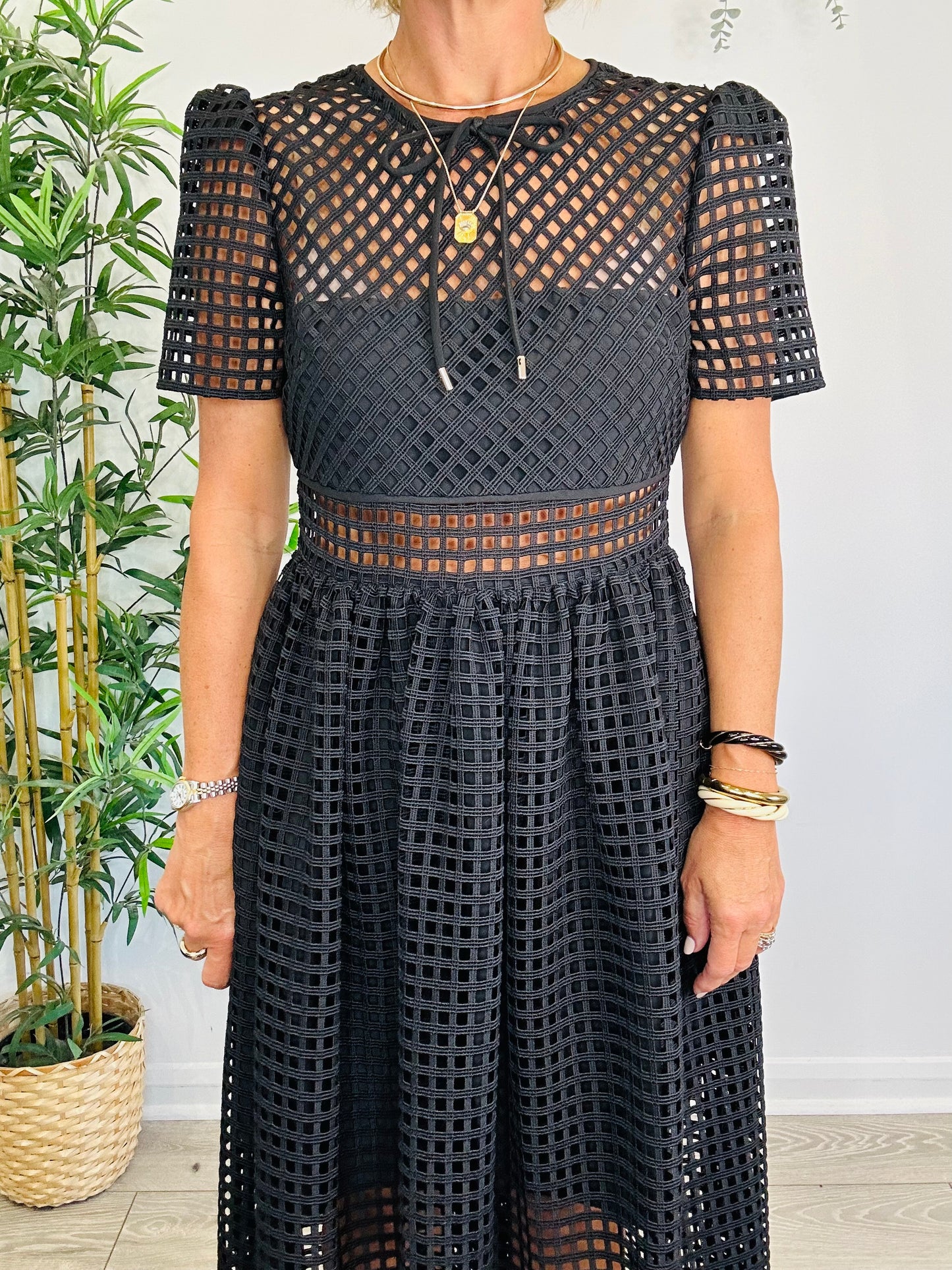 Grid Lace Midi Dress - Size 12