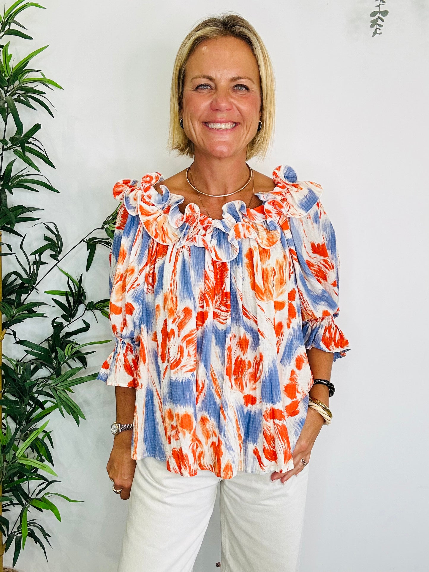 Patterned Frill Top - Size XS
