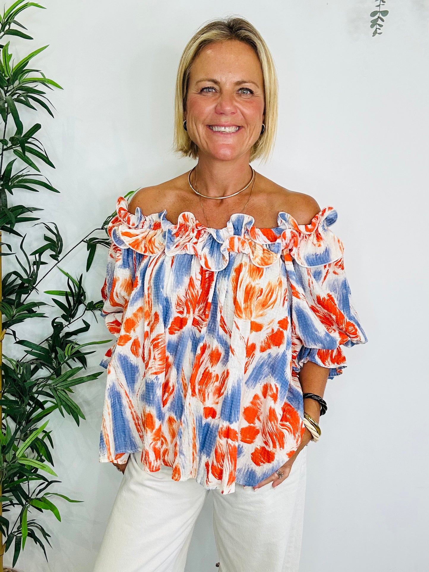 Patterned Frill Top - Size XS