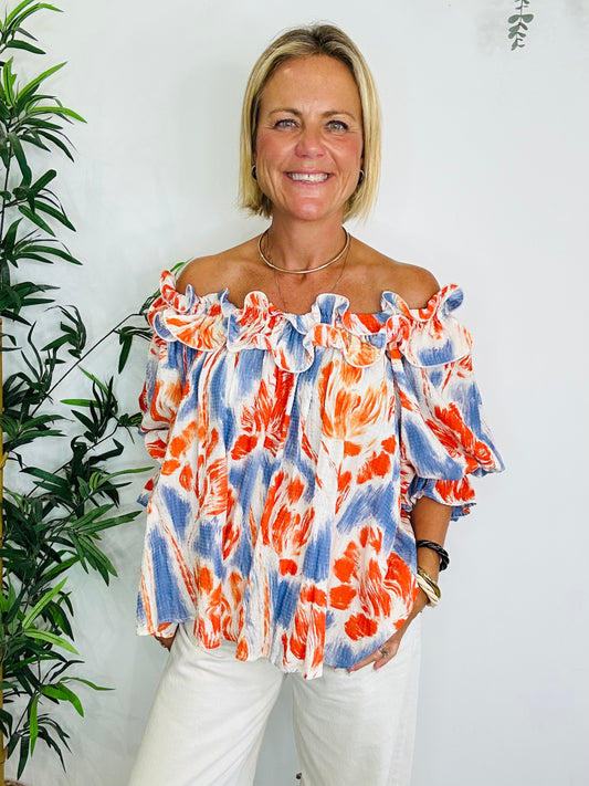 Patterned Frill Top - Size XS