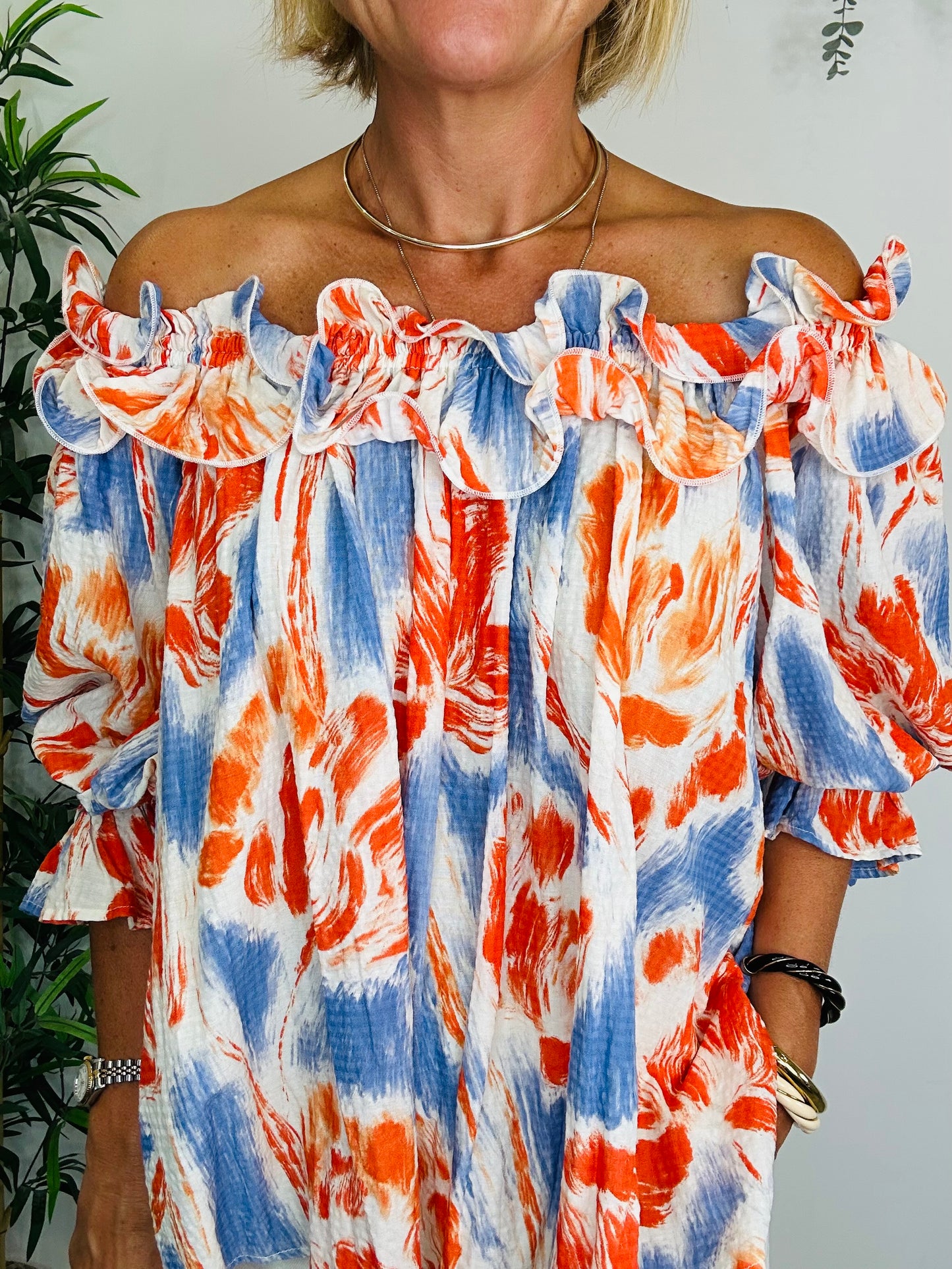 Patterned Frill Top - Size XS