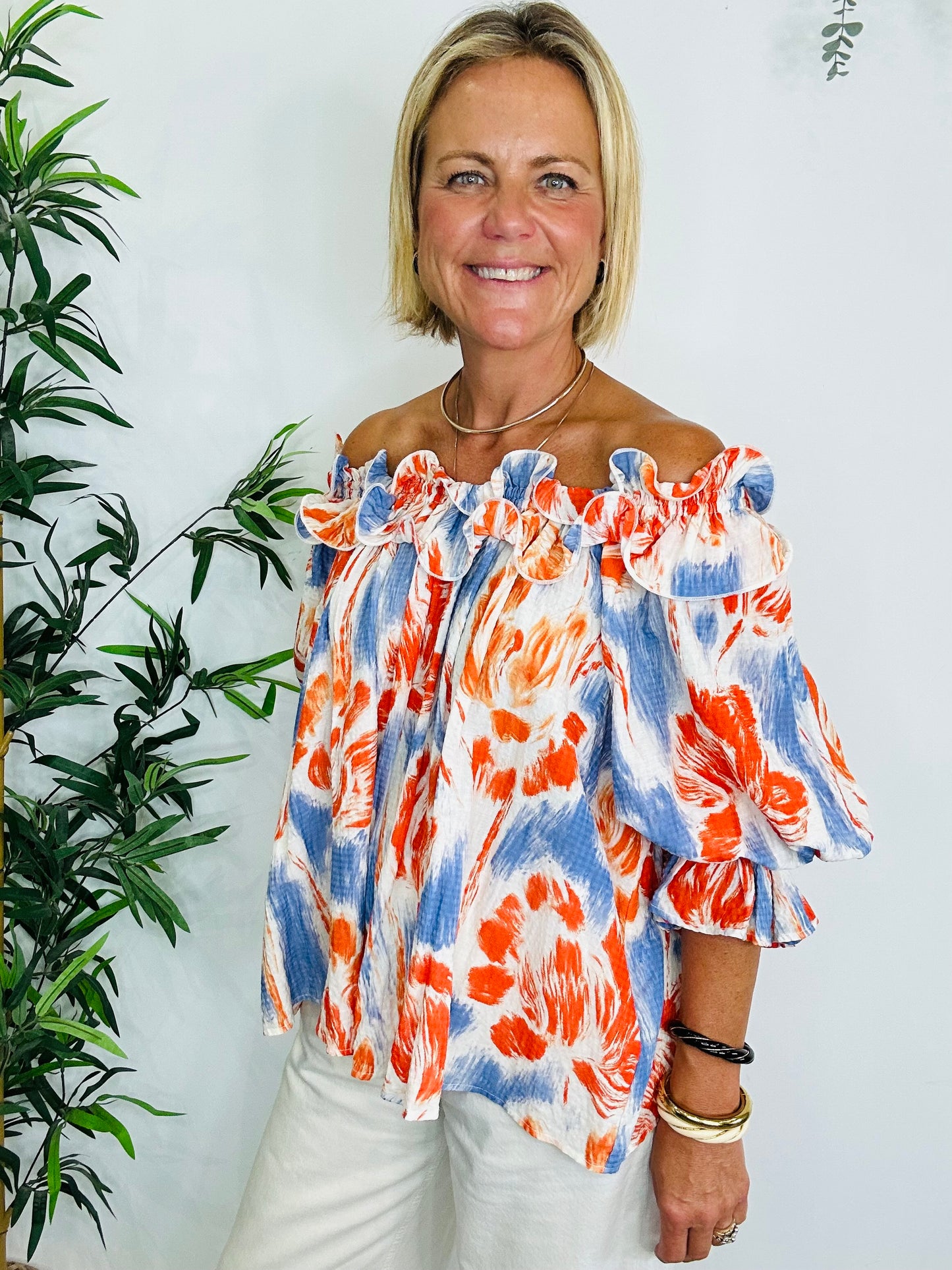 Patterned Frill Top - Size XS