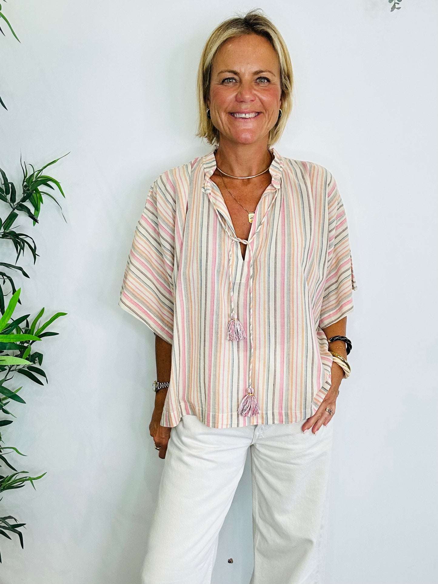 Striped Cotton Blouse - Size XS/S