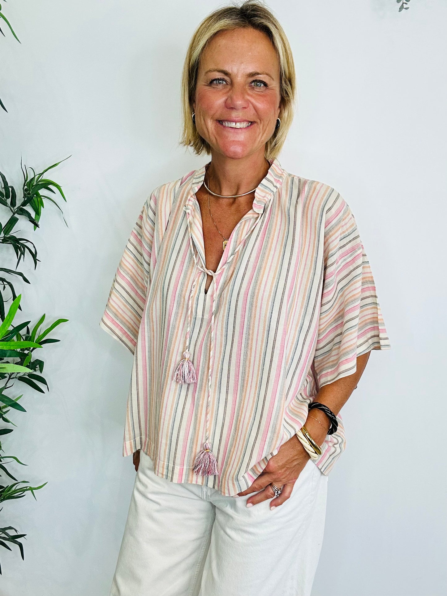 Striped Cotton Blouse - Size XS/S