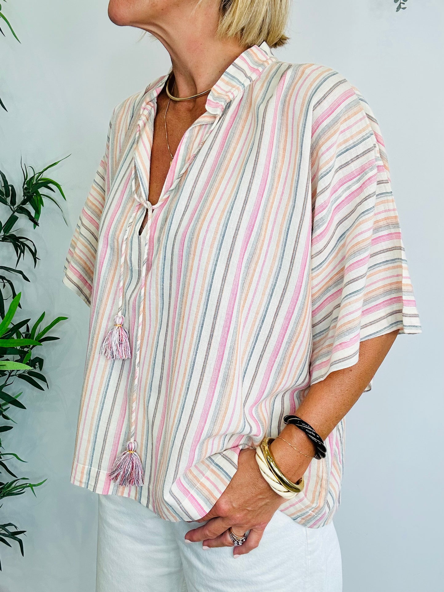 Striped Cotton Blouse - Size XS/S
