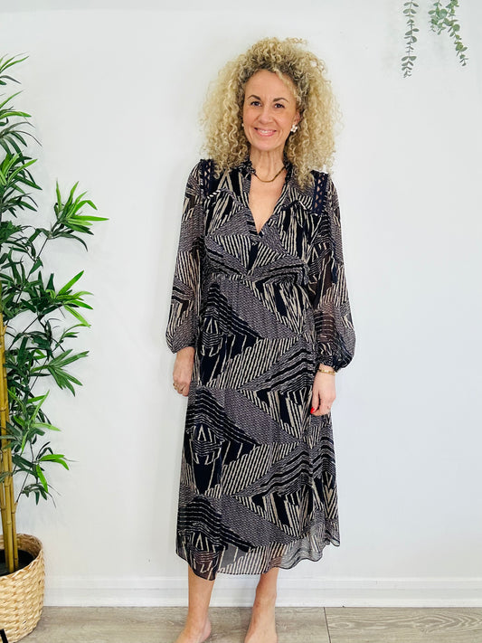 Patterned Midi Dress - Size 3