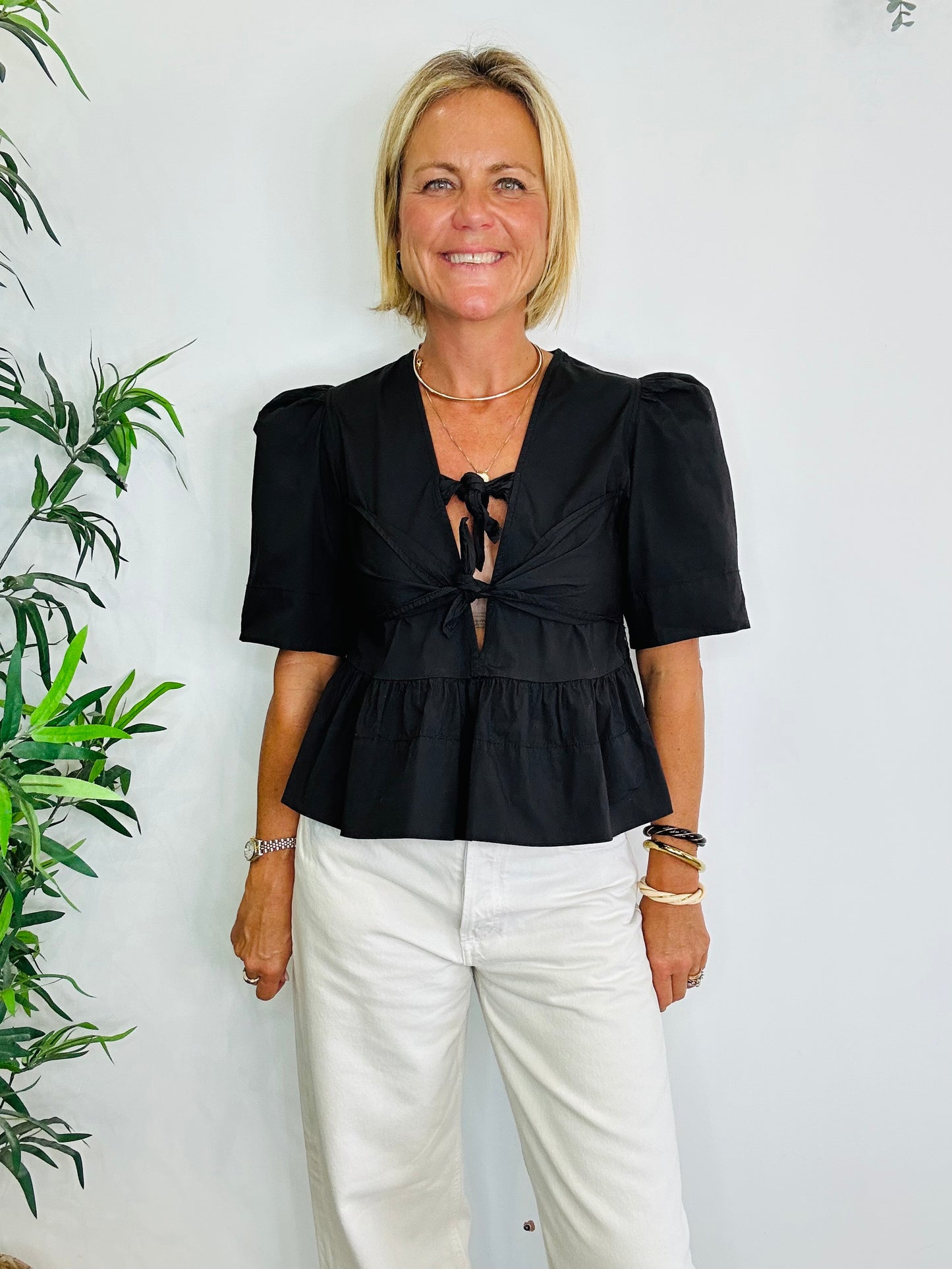 Cotton Tie Front Top - Size 38