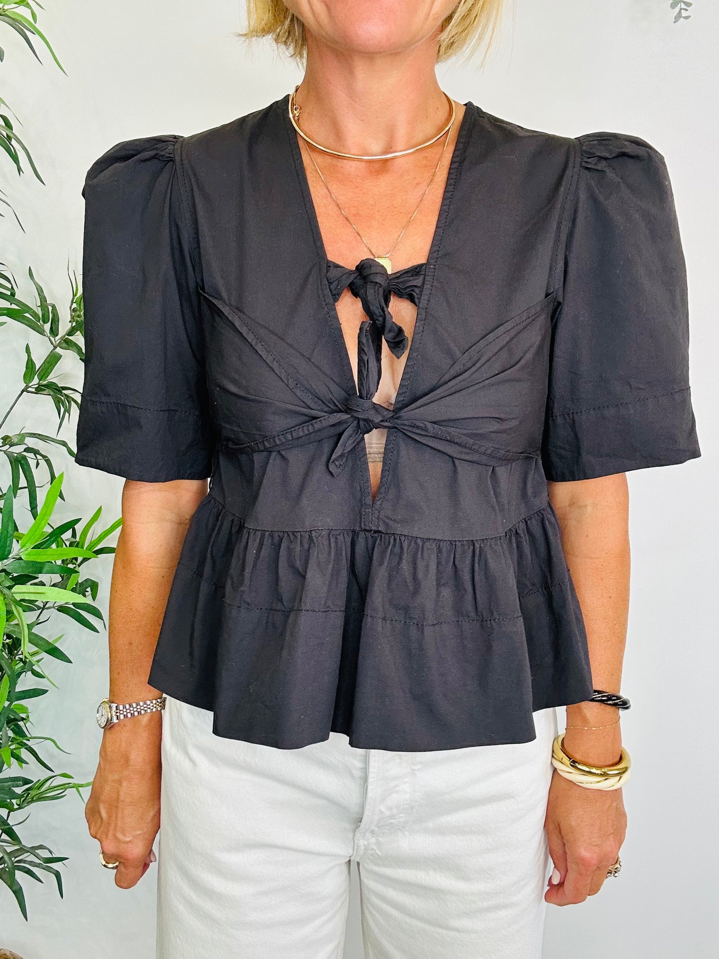Cotton Tie Front Top - Size 38