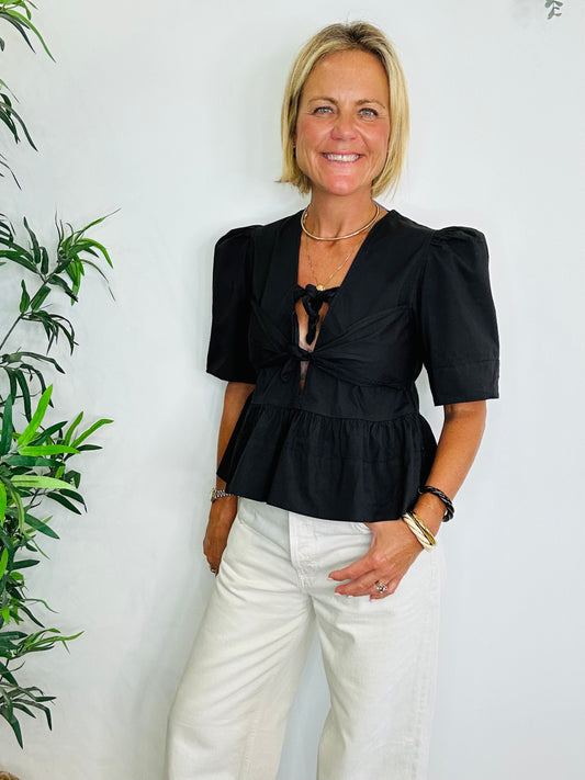 Cotton Tie Front Top - Size 38