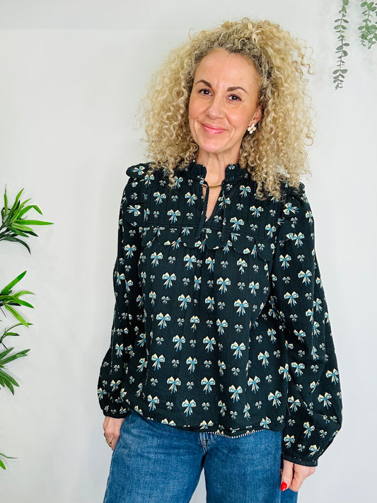 Bow Print Blouse - Size M