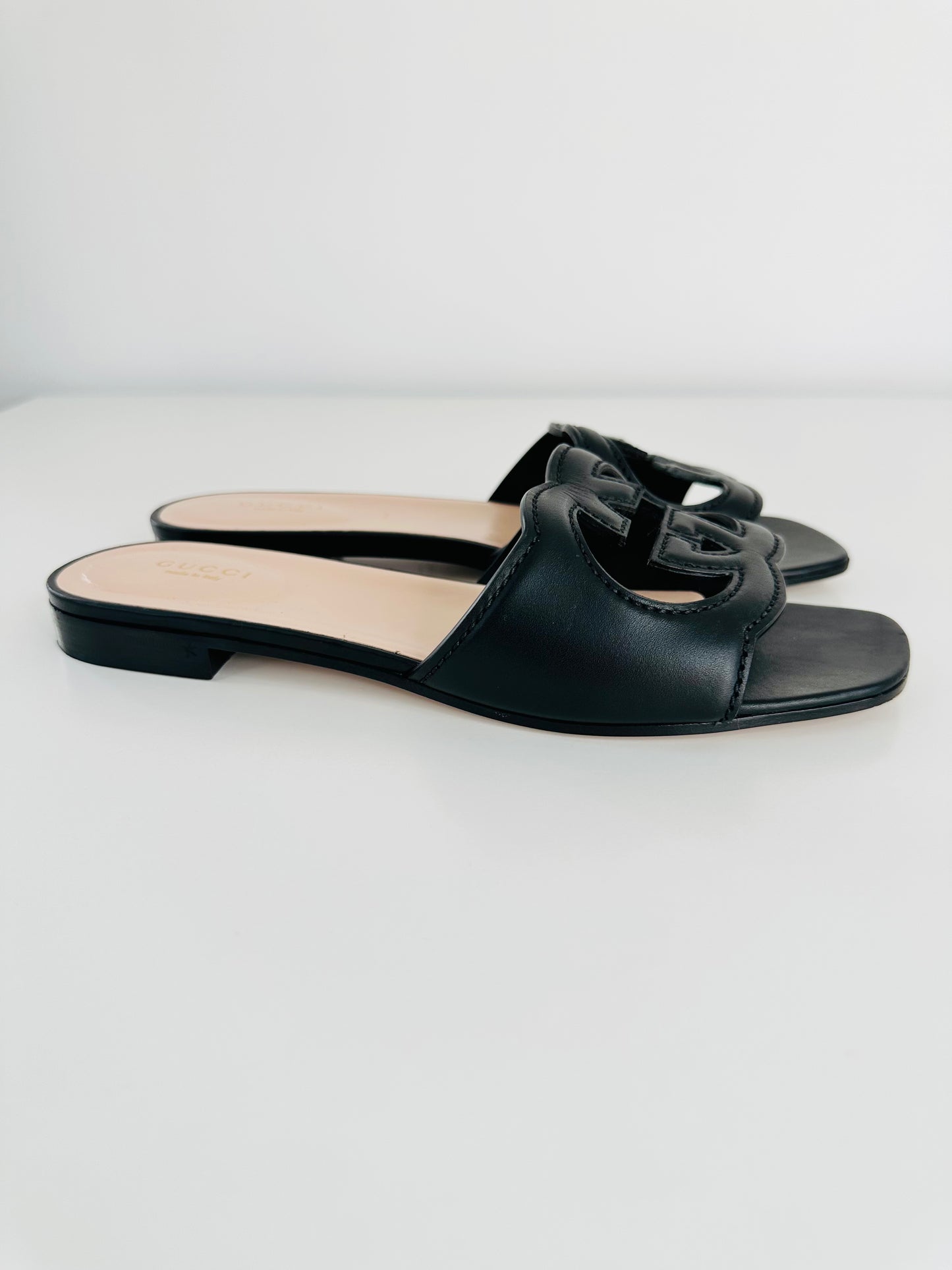 Leather Interlocking G Slides - Size 38