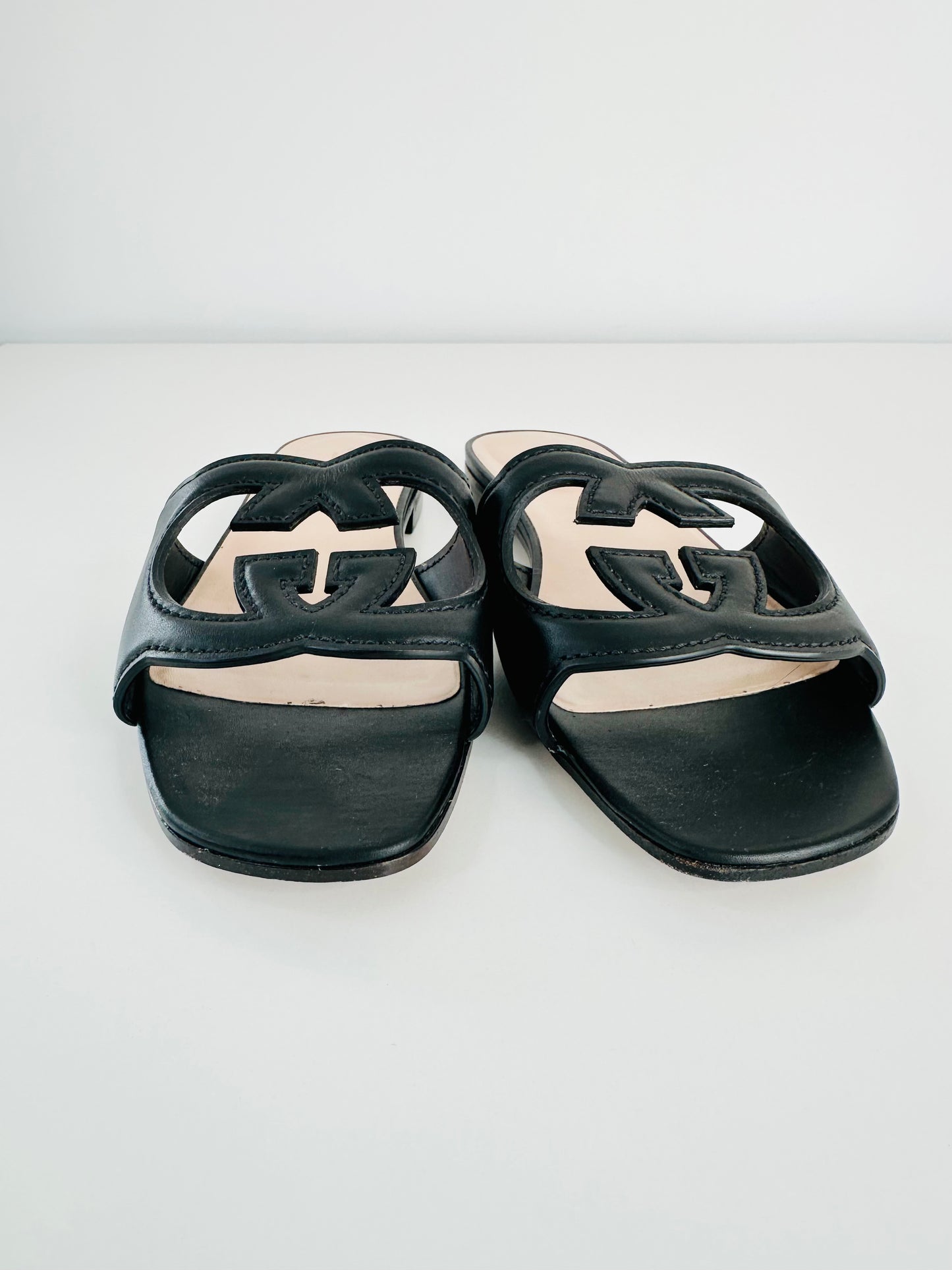 Leather Interlocking G Slides - Size 38
