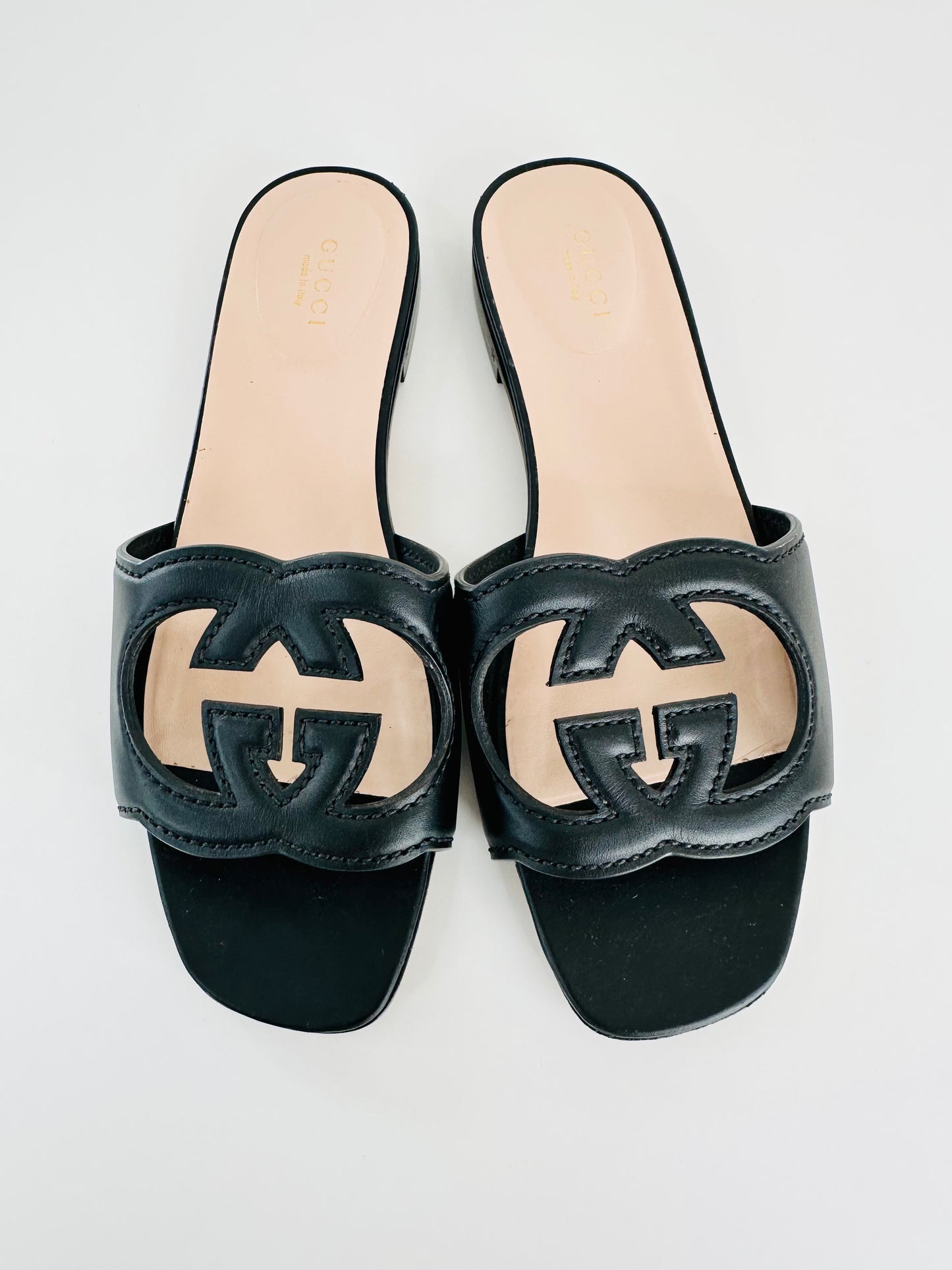 Leather Interlocking G Slides - Size 38