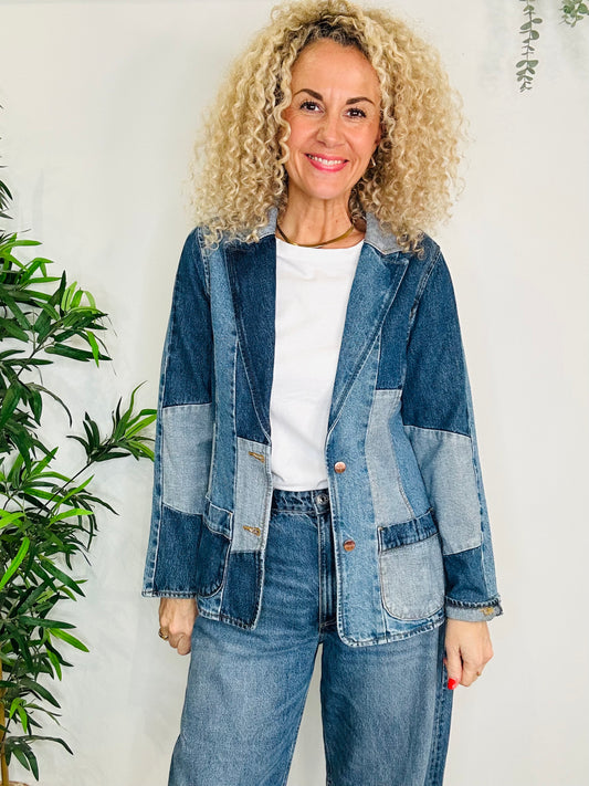 Denim Patchwork Blazer - Size M
