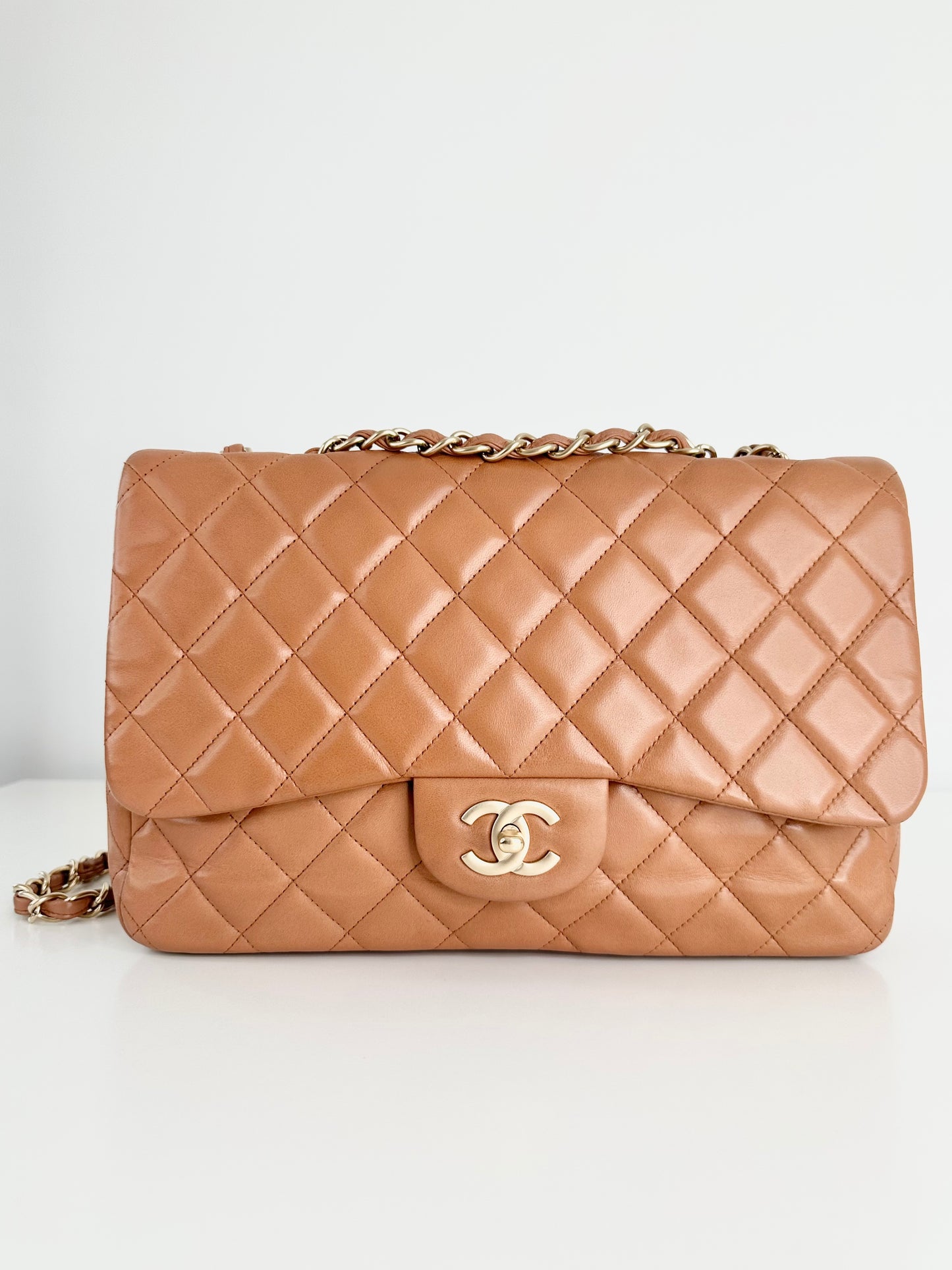 Quilted Lambskin Leather Jumbo Single Flap Bag