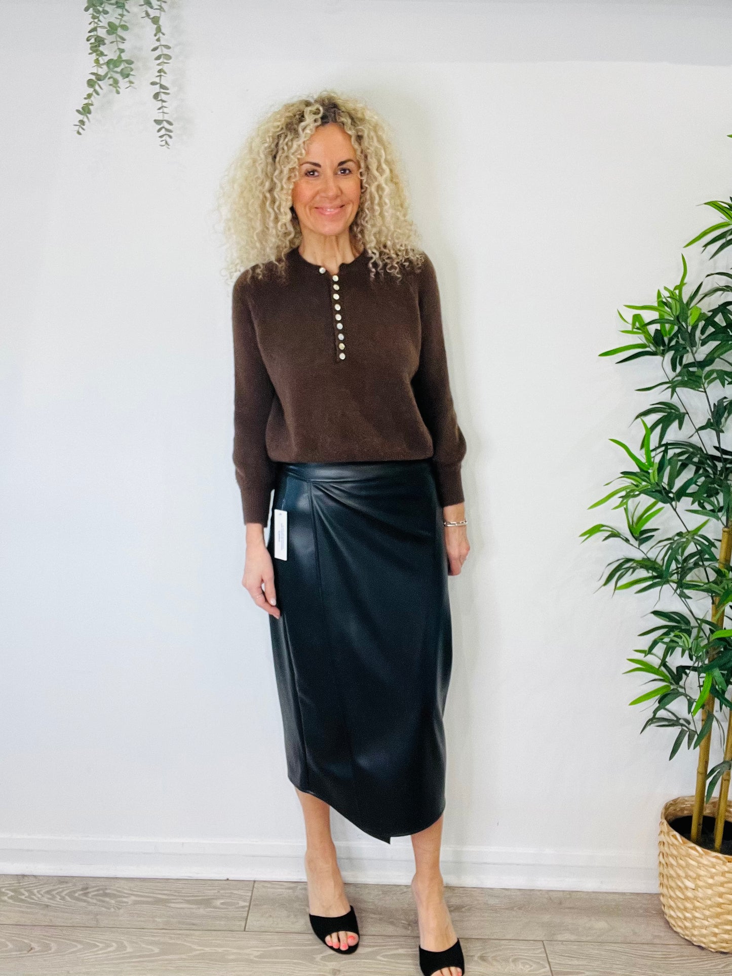 Faux Leather Wrap Skirt - Size S/M