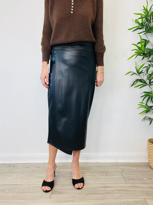 Faux Leather Wrap Skirt - Size S/M