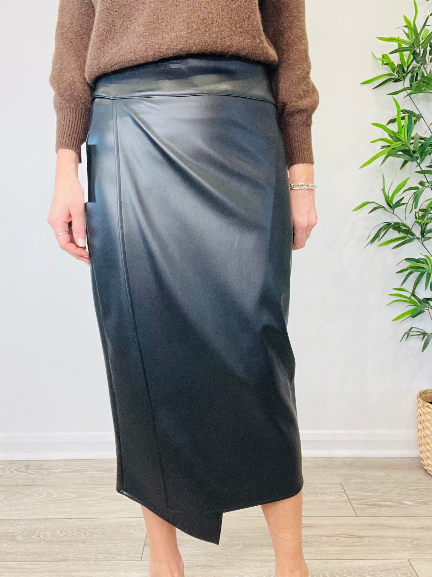 Faux Leather Wrap Skirt - Size S/M