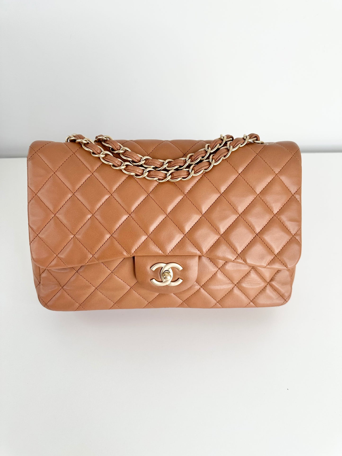 Quilted Lambskin Leather Jumbo Single Flap Bag