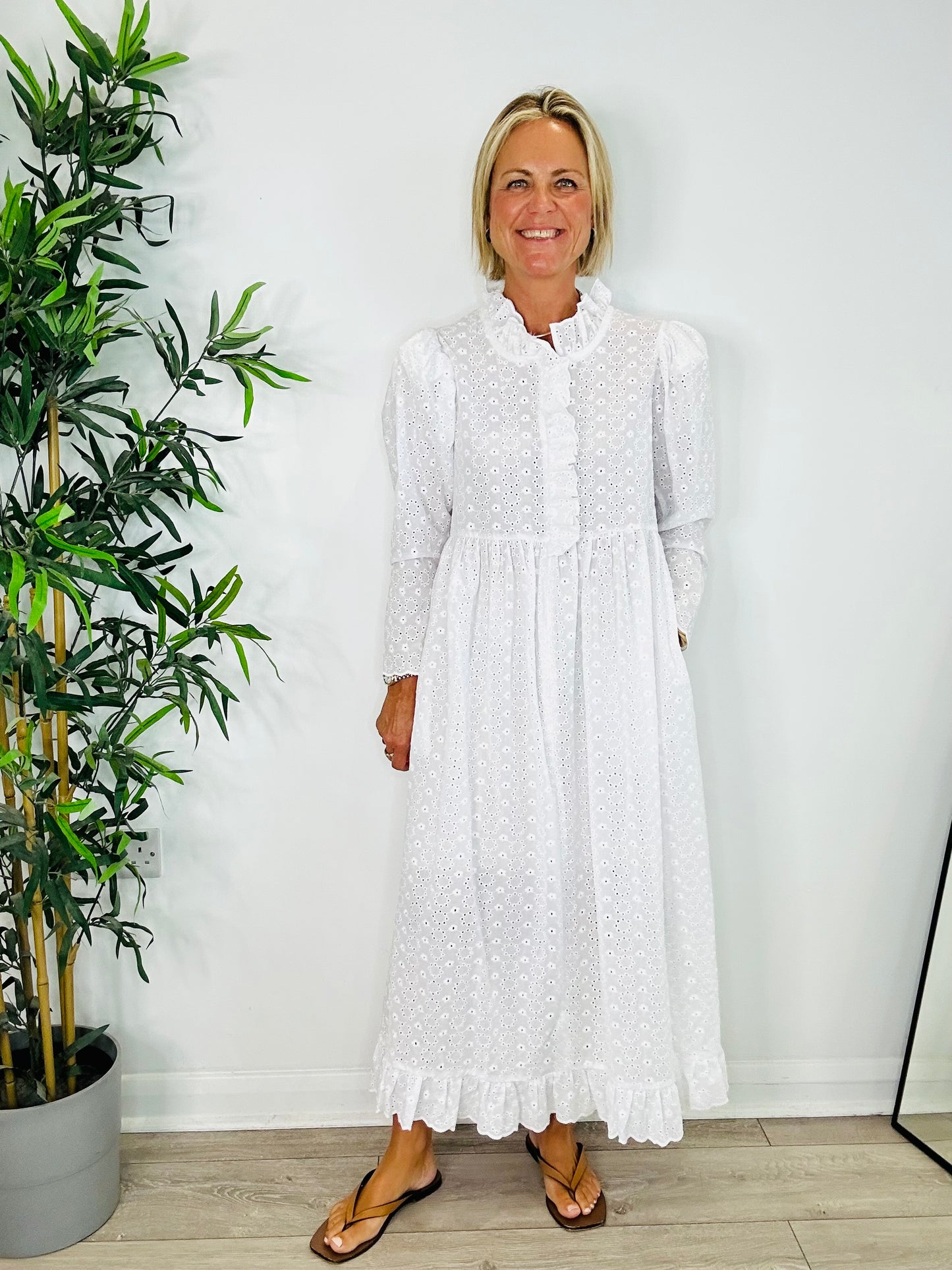 Broderie Frill Dress - Size XS