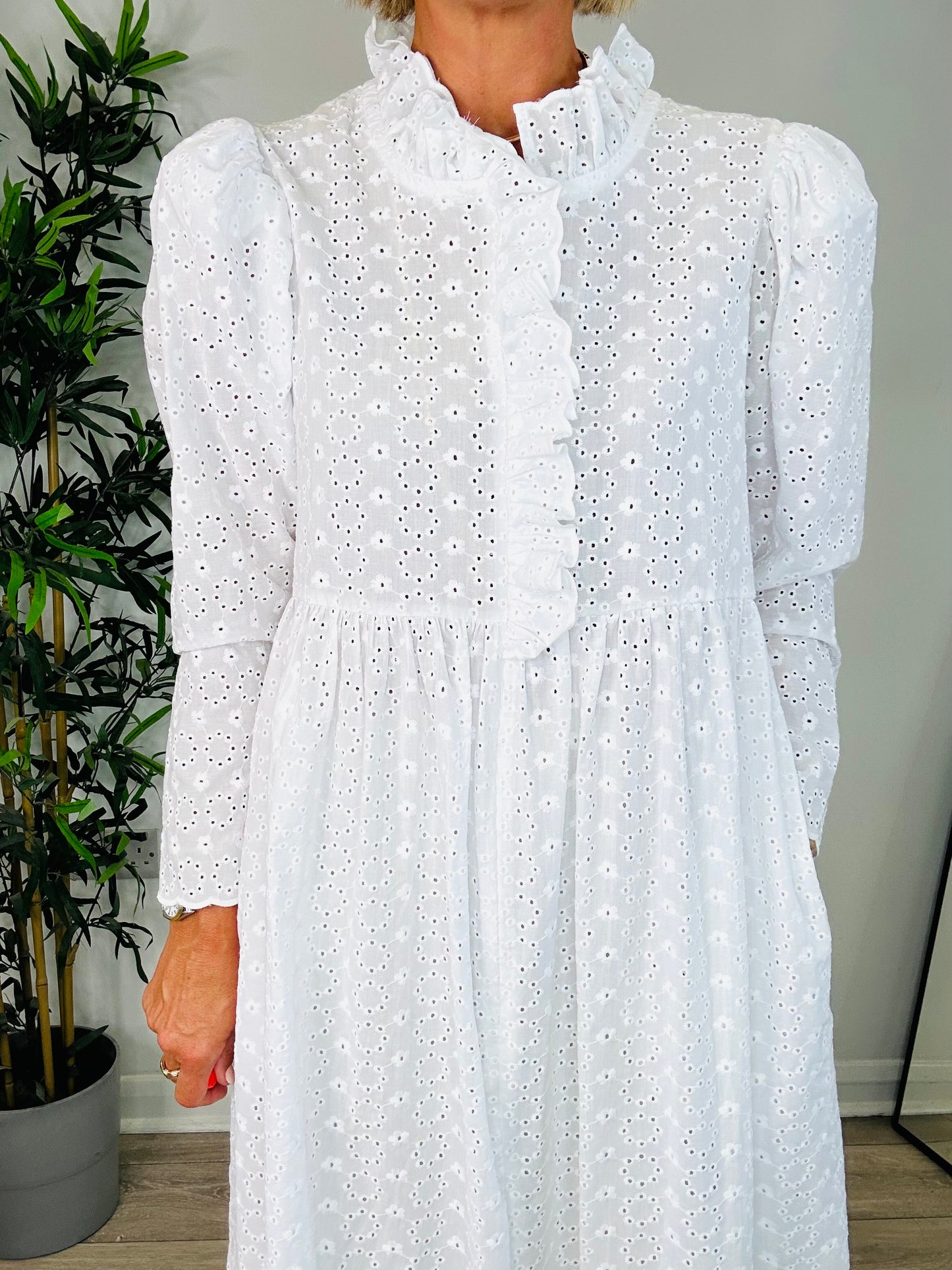 Broderie Frill Dress - Size XS